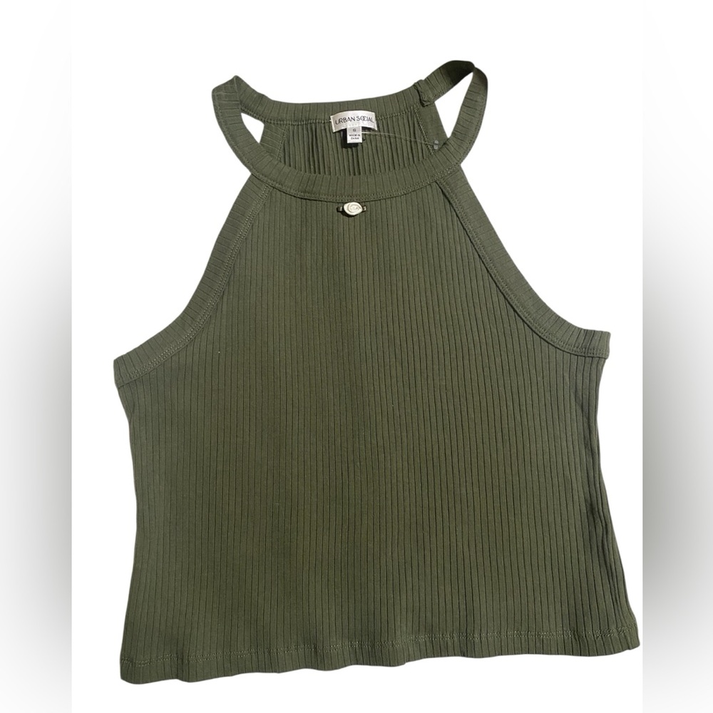 NWOT Olive Ribbed Halter Tank Top